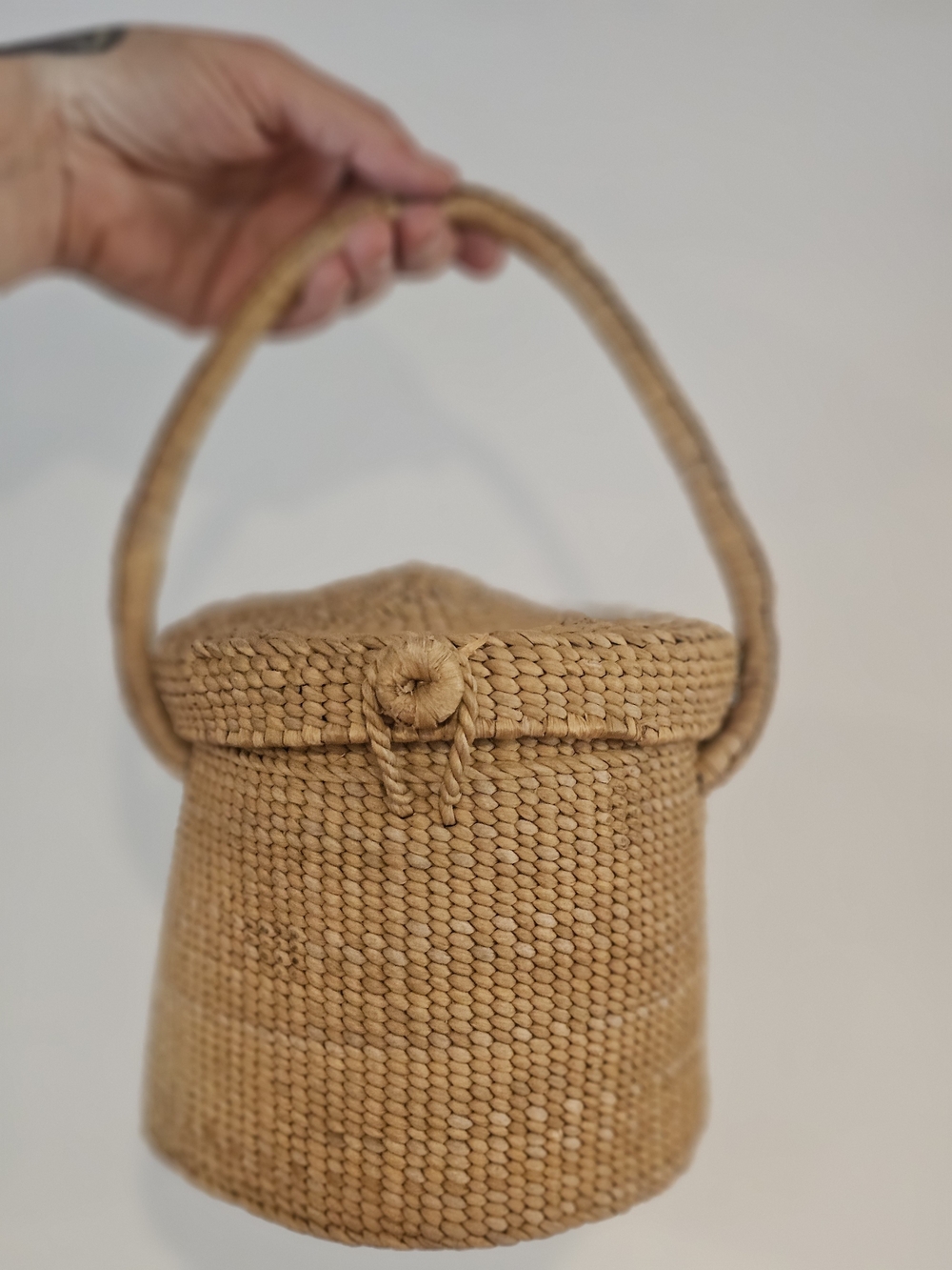 Vintage Handcrafted Rattan Basket Bag with Lid